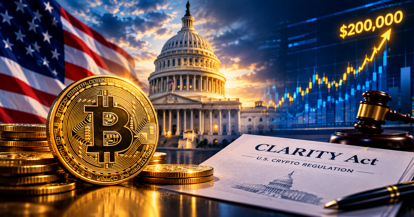 Bitcoin price outlook and US CLARITY Act crypto regulation as investors assess the potential for a $200,000 BTC valuation