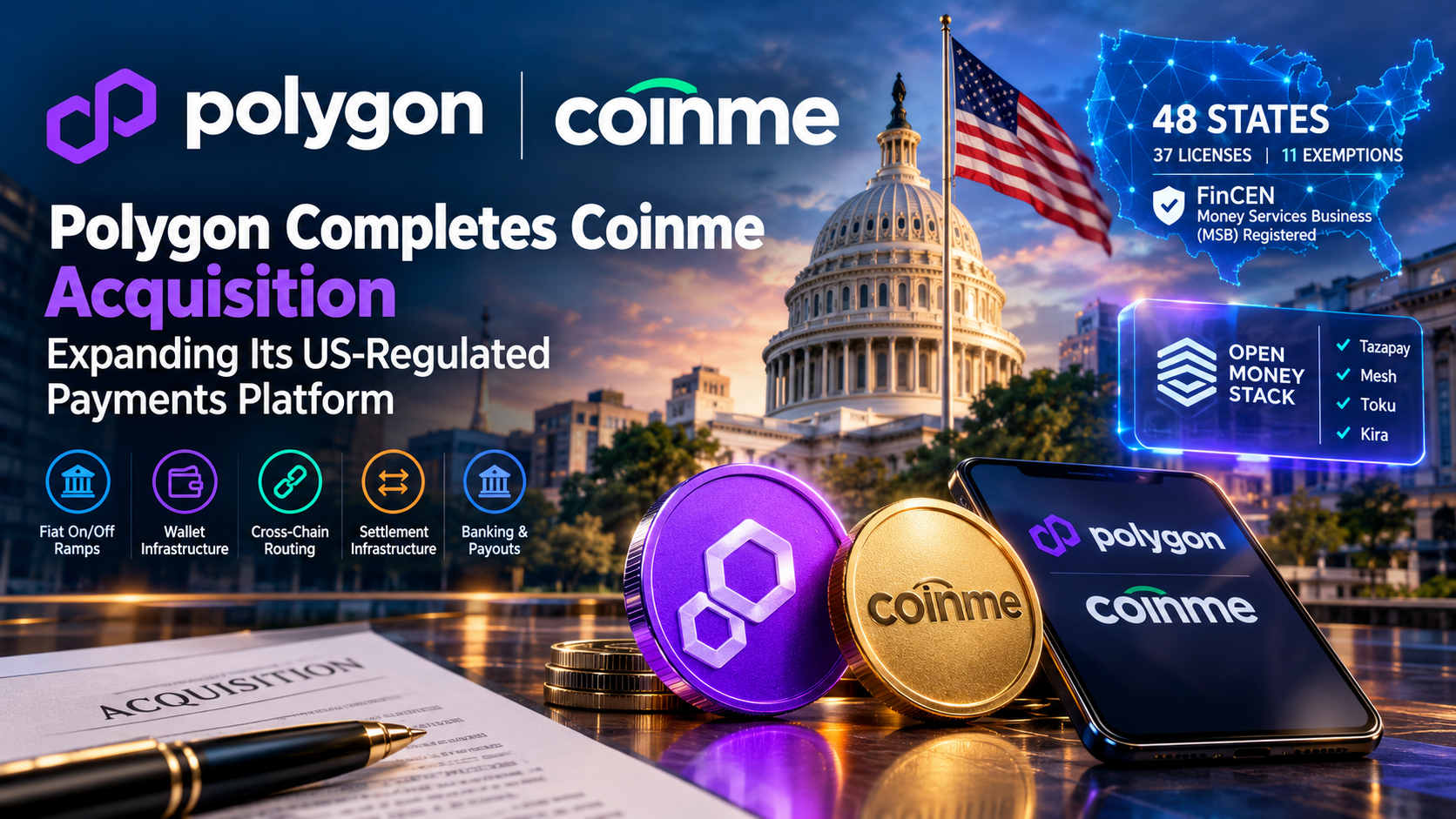 Polygon Labs completes Coinme acquisition to expand US-regulated stablecoin payments infrastructure